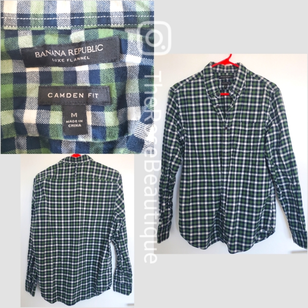 BANANA REPUBLIC Green Blue Checker Luxe Flannel